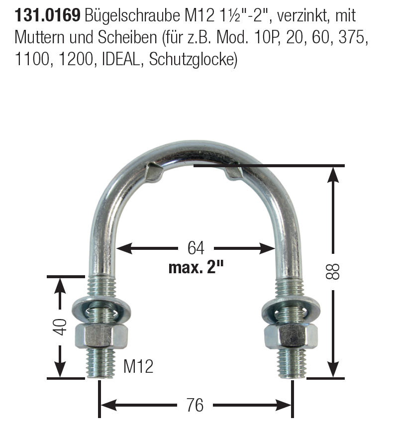 Bügelschraube 48 – 60 mm (1½" – 2") - Suevia 131.0169 Bügelschraube 48 – 60 mm (1½" – 2") von Suevia 131.0169