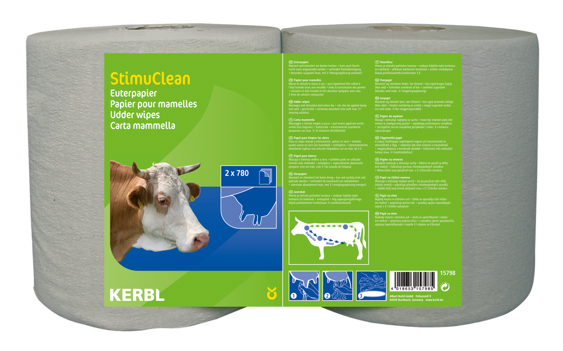 Euterpapier StimuClean 20x24 cm, 2 x 780 Blatt von Kerbl 15798