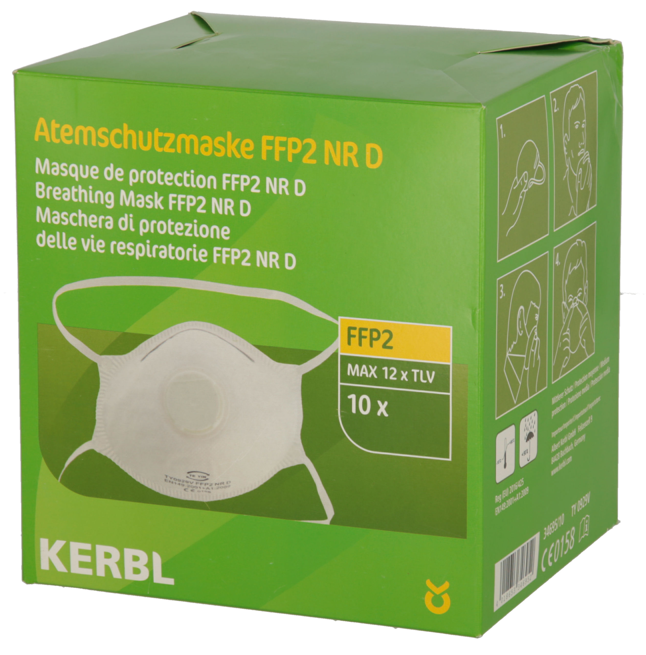 Atemschutzmaske mit Ventil FFP2 NR D | 10er Pack von Kerbl