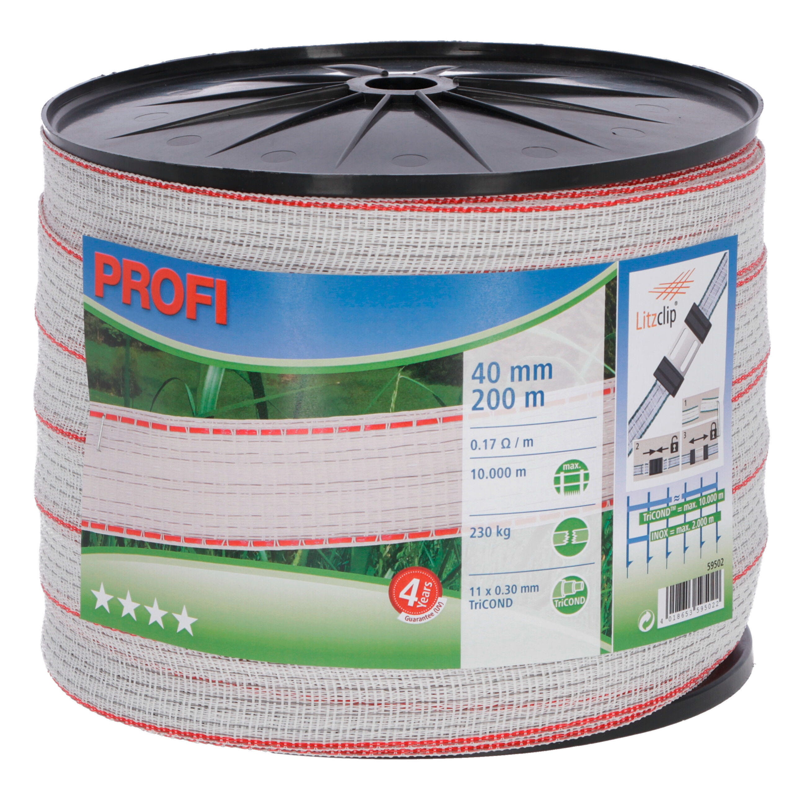 Euro Guard Weidezaunband PROFI 40 mm, weiß/rot | 200 m von Kerbl 59502