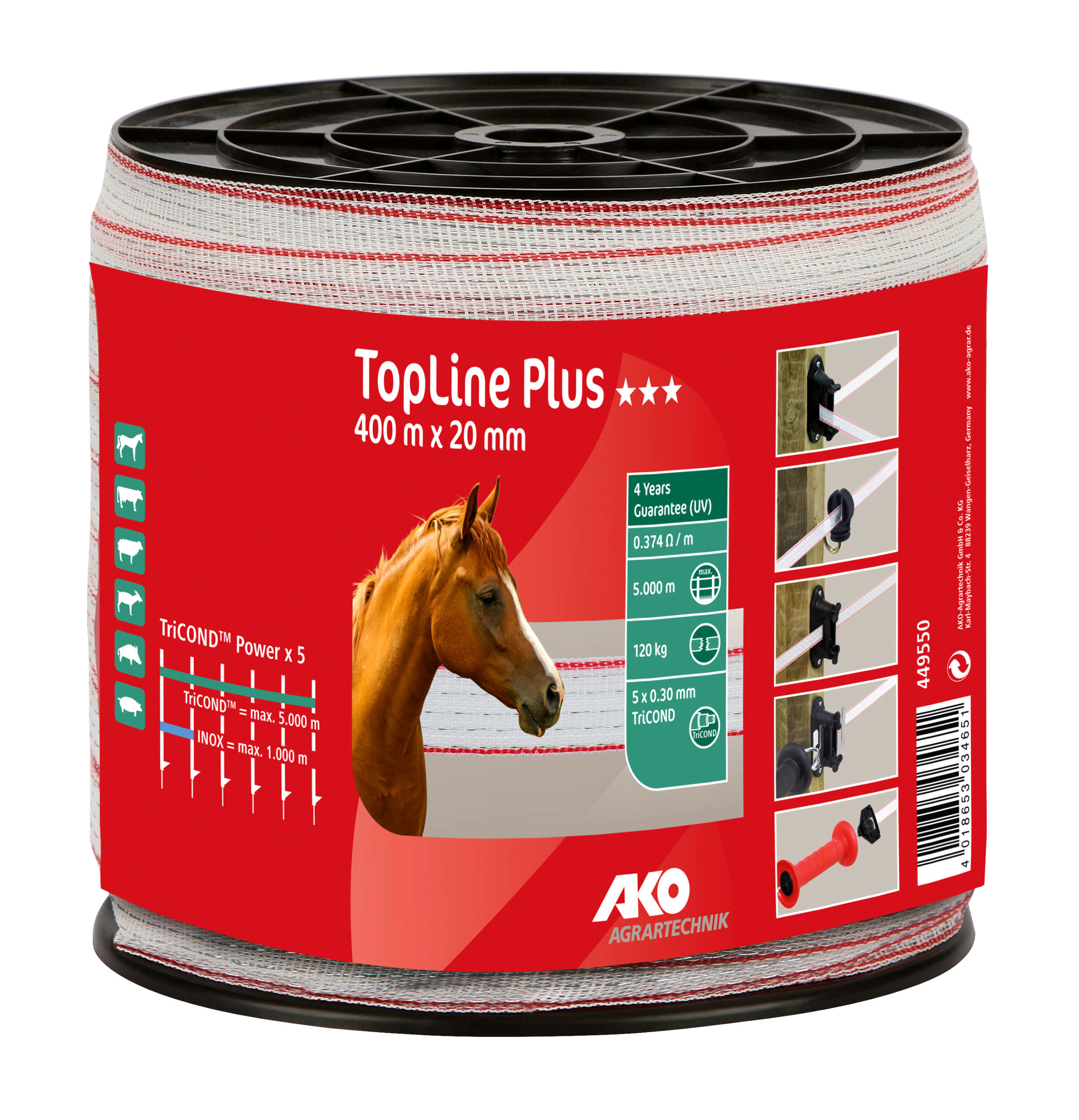 AKO Weidezaunband TopLine Plus 20 mm weiß/rot - AKO AKO Weidezaunband TopLine Plus 20 mm weiß/rot von AKO