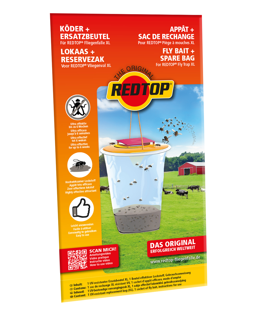 REDTOP® Fliegenfalle "Standard" 8L Nachfüllpack XL (Beutel + Köder) von REDTOP