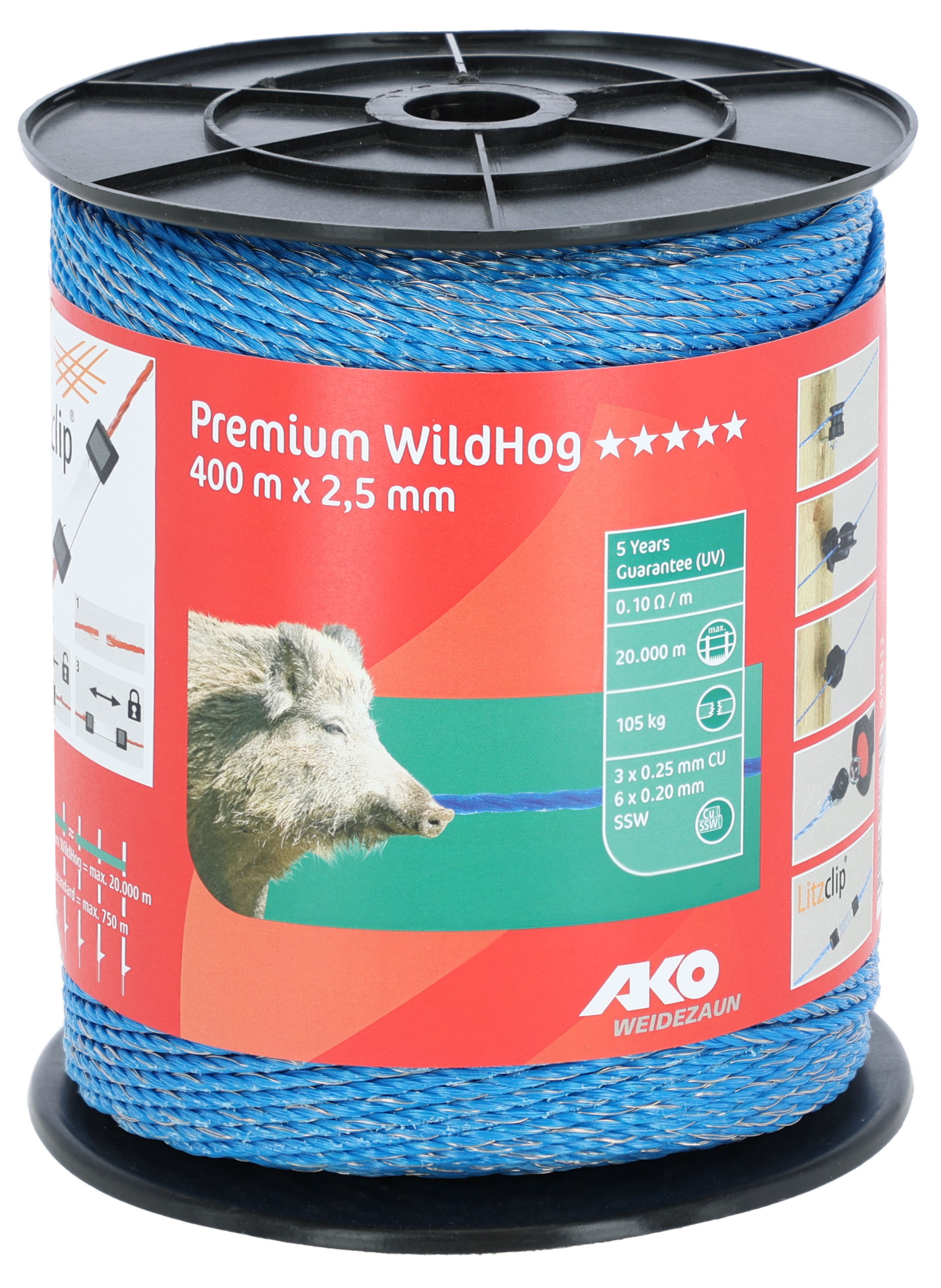 Weidezaunlitze Premium WildHog | 400 Meter - AKO 449312 Weidezaunlitze Premium WildHog | 400 Meter von AKO 449312